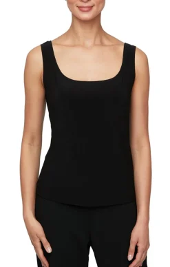 3/4 Sleeve Corded Tulle Twinset With Mandarin Neck Elongated Jacket & Jersey Scoop Neck Tank