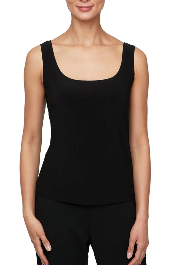 3/4 Sleeve Corded Tulle Twinset With Mandarin Neck Elongated Jacket & Jersey Scoop Neck Tank