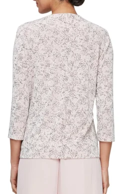 3/4 Sleeve Printed Glitter Twinset With Hook Neck Jacket & Scoop Neck Tank