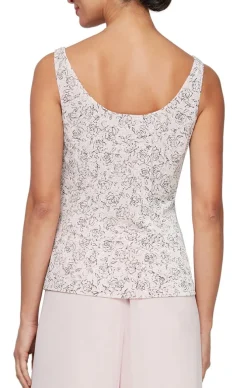 3/4 Sleeve Printed Glitter Twinset With Hook Neck Jacket & Scoop Neck Tank