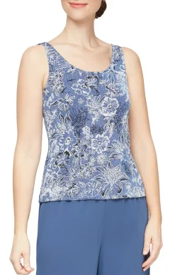 3/4 Sleeve Printed Twinset With Hook Neck Jacket And Scoop Neck Tank