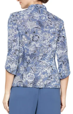 3/4 Sleeve Printed Twinset With Hook Neck Jacket And Scoop Neck Tank