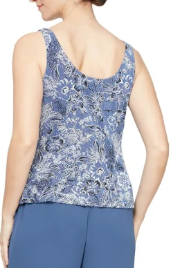 3/4 Sleeve Printed Twinset With Hook Neck Jacket And Scoop Neck Tank