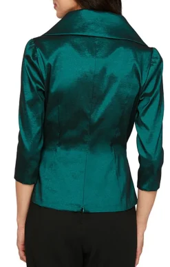 3/4 Sleeve Surplice Stretch Taffeta Blouse With Tie Waist Detail