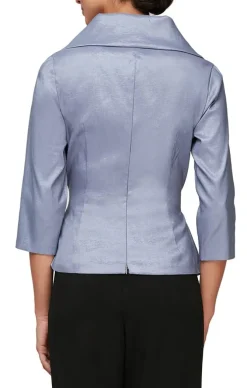 3/4 Sleeve Surplice Stretch Taffeta Blouse With Tie Waist Detail