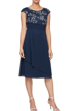 A-Line Dress With Embroidered Empire Bodice, Pleated Detail & Cascade Skirt