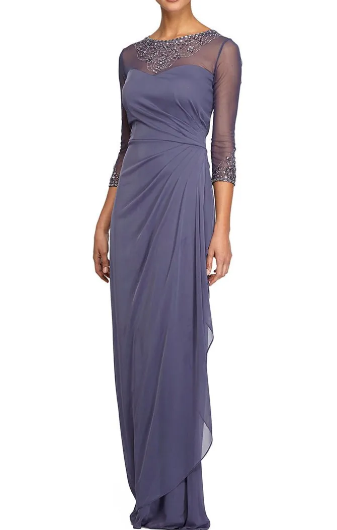 A-Line Mesh Gown With Beaded Illusion Sweetheart Neckline