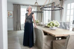 A-Line V-Neck Dress With Beaded Bodice & Cap Sleeves