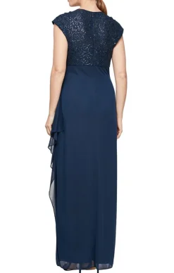 Cap Sleeve Empire Waist Dress With Corded Lace Bodice Detail & Cascade Mesh Skirt