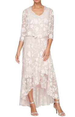 Chiffon Jacket Dress With High/Low Tulip Hem Skirt & Open Cascade Jacket