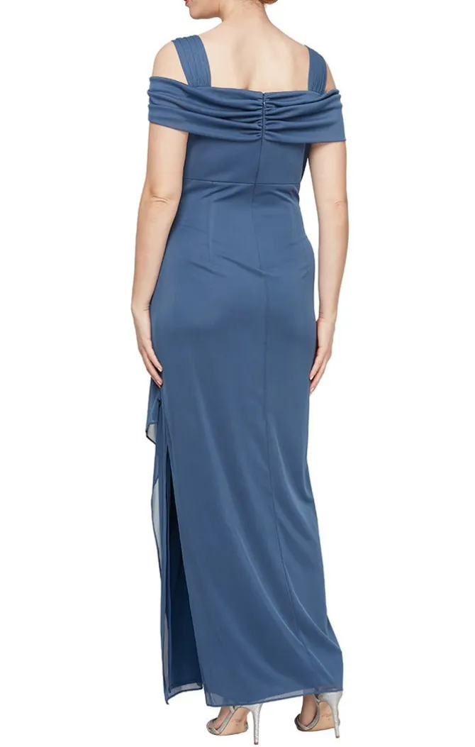 Cold Shoulder Mesh Dress With Cowl Neckline