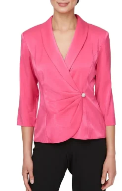 Collared Stretch Shimmer Blouse With Decorative Side Closure