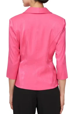 Collared Stretch Shimmer Blouse With Decorative Side Closure