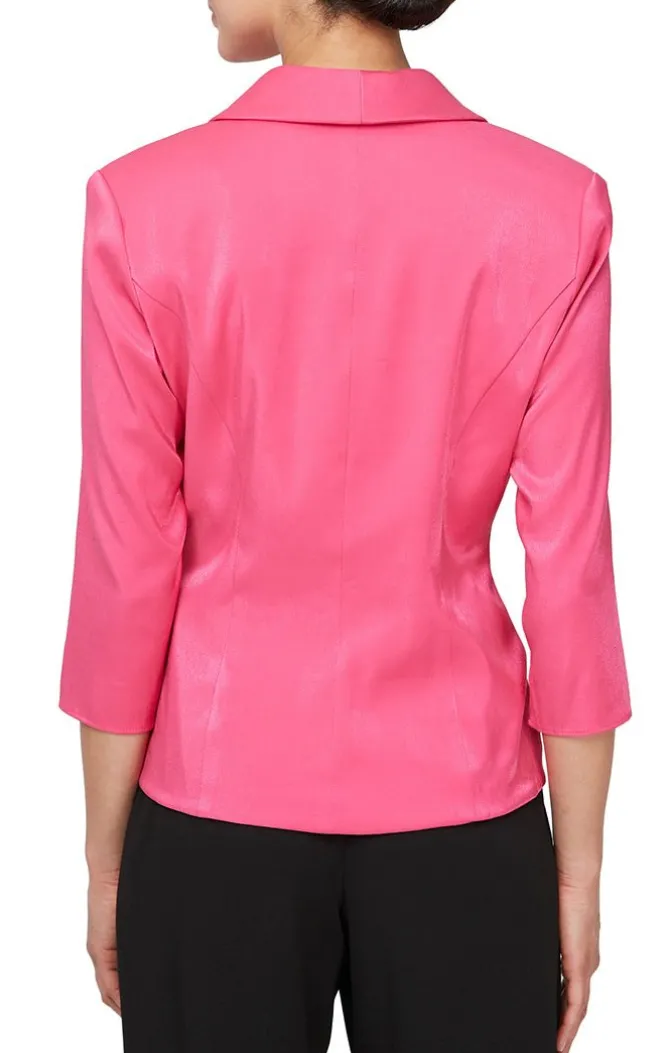 Collared Stretch Shimmer Blouse With Decorative Side Closure