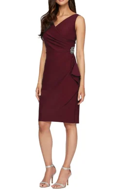 Compression Party Dress With Surplice Neckline, Cascade Ruffle Skirt & Beaded Detail At Hip