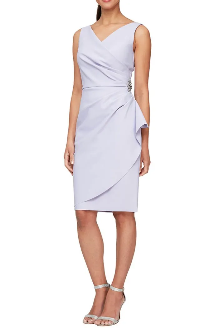 Compression Party Dress With Surplice Neckline, Cascade Ruffle Skirt & Beaded Detail At Hip