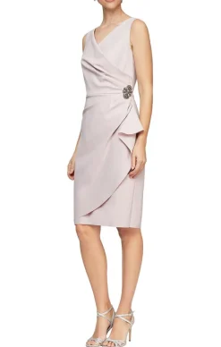 Compression Party Dress With Surplice Neckline, Cascade Ruffle Skirt & Beaded Detail At Hip