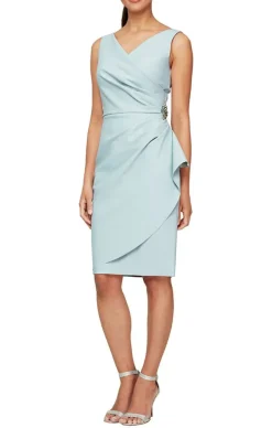 Compression Party Dress With Surplice Neckline & Embellishment At Hip