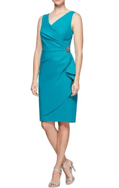 Compression Party Dress With Surplice Neckline, Cascade Ruffle Skirt & Beaded Detail At Hip