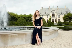 Cowl Neck A-Line Matte Jersey Dress With Pleated Bodice Detail