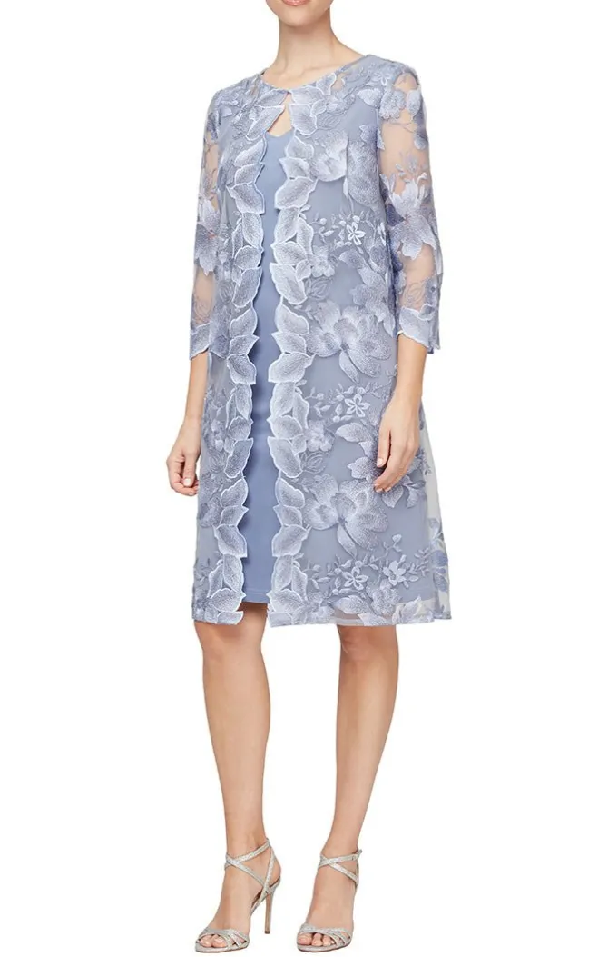 Elongated Lace Mock Jacket With Jersey Sheath Dress