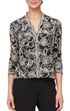 Embroidered Blouse With Center Front Scallop Detail And Illusion Sleeves