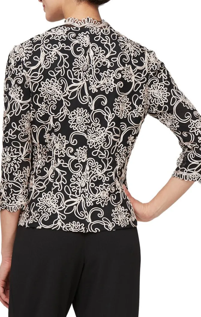 Embroidered Blouse With Center Front Scallop Detail And Illusion Sleeves