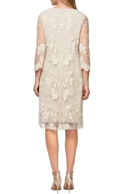 Embroidered Mock Jacket Dress With Attached Jacket & Chiffon Tank Dress