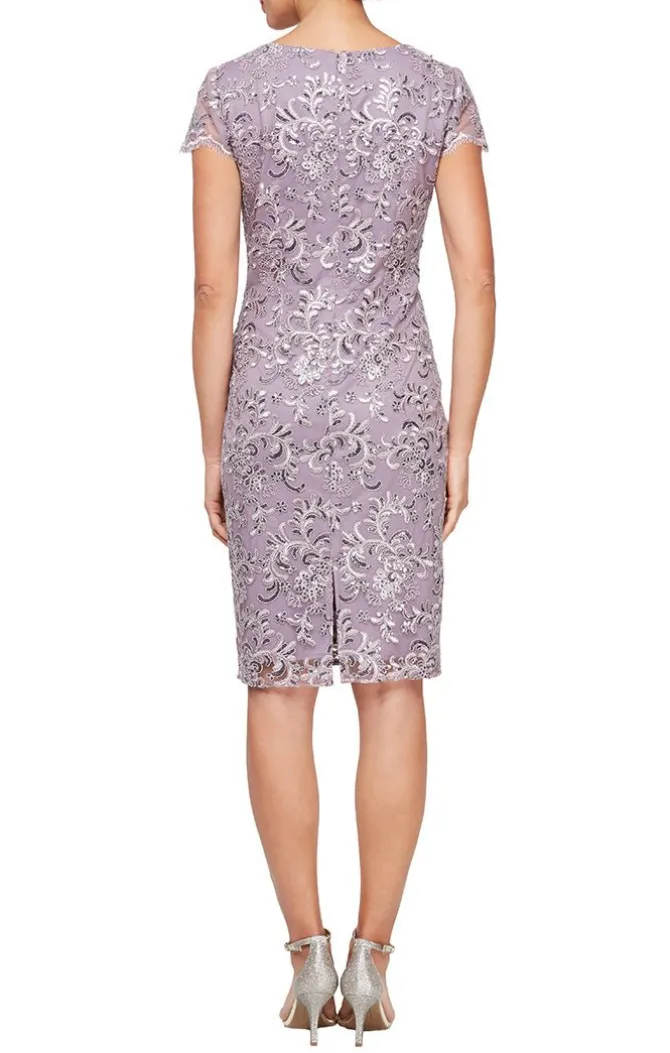 Embroidered Sheath Dress With Square Neckline