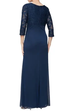 Empire Waist Lace & Mesh Dress With Surplice Neckline