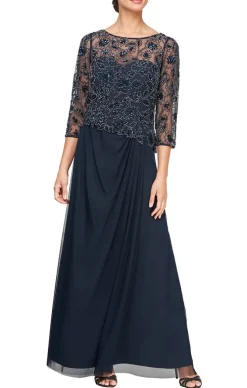 Glass Bead Embroidered Mock Dress With A-Line Mesh Skirt & Illusion Neckline