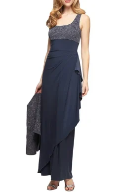 Glitter Jacquard Knit & Matte Jersey Gown With Bolero Jacket