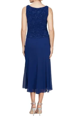 Glitter Jacquard Knit Jacket Dress With Tea-Length Mesh Skirt