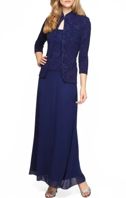 Glitter Jacquard Knit Jacket Dress With Mandarin Neckline