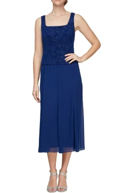 Glitter Jacquard Knit Jacket Dress With Tea-Length Mesh Skirt