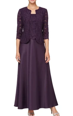 Glitter Lace & Satin Skirt Jacket Dress With Open Jacket