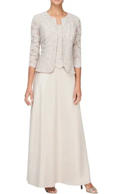 Glitter Lace & Satin Skirt Jacket Dress With Open Jacket