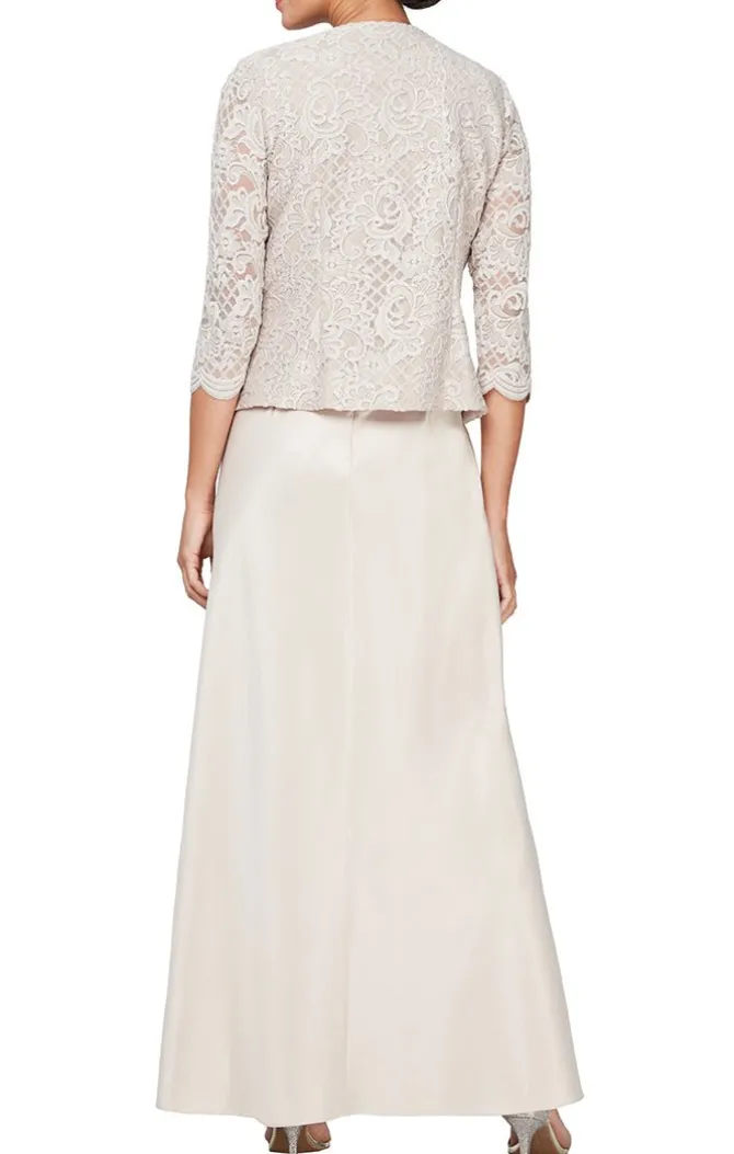 Glitter Lace & Satin Skirt Jacket Dress With Open Jacket