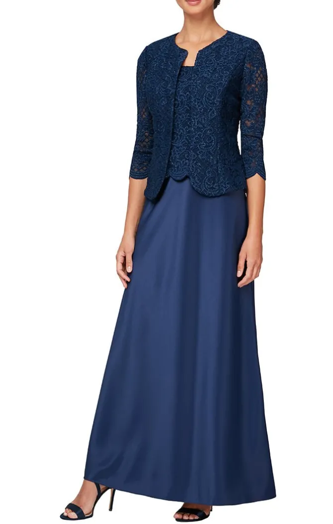 Glitter Lace & Satin Skirt Jacket Dress With Open Jacket