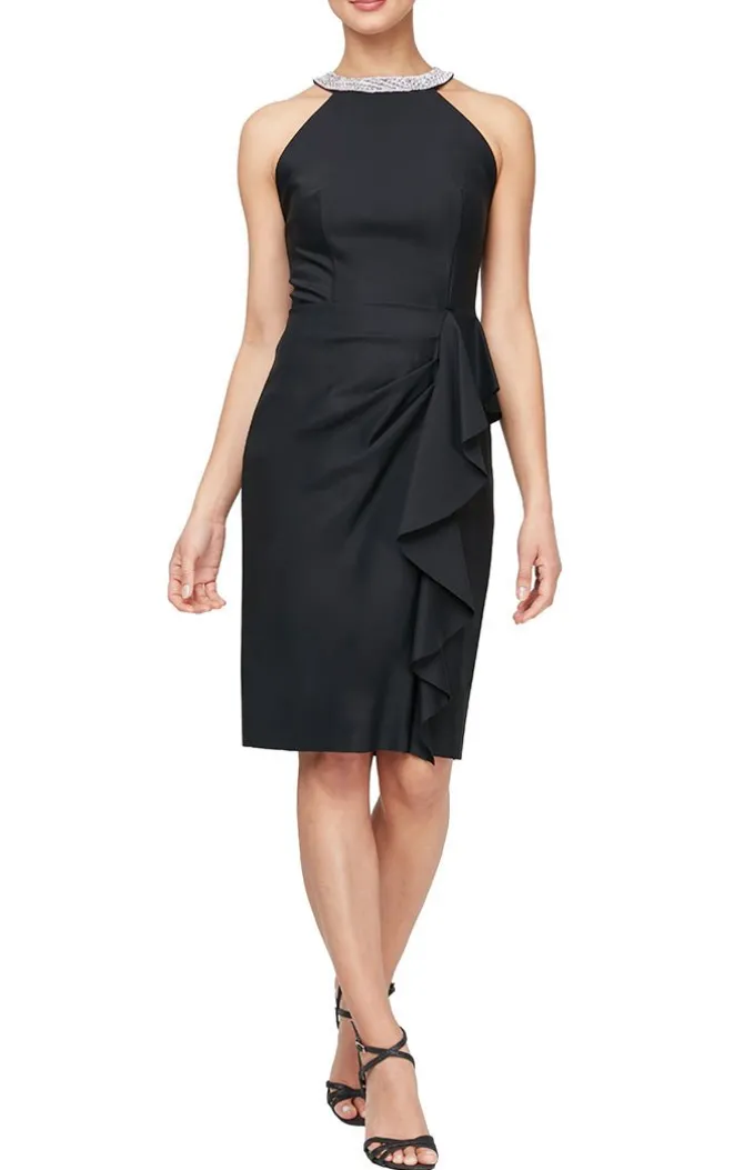 Halter Neck Compression Dress With Embellished Neckline