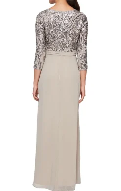 Long A-Line V-Neck Dress With Empire Waistline And Cascade Detail Skirt