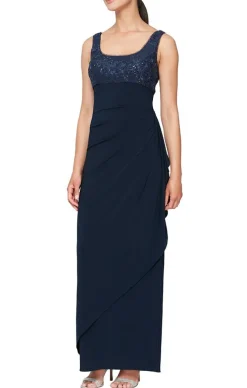 Long Empire Waist Embroidered Jacket Dress With Hook Neck Closure Jacket And Cascade Detail Skirt