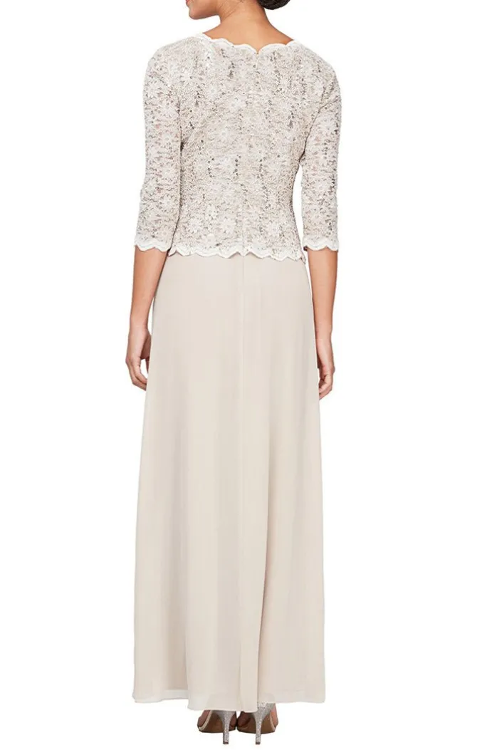 Long Gown With Sequin Lace Bodice & Chiffon Skirt