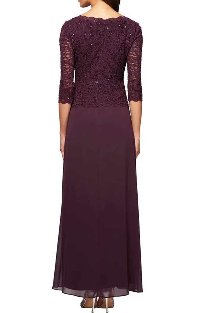 Long Gown With Sequin Lace Bodice & Chiffon Skirt