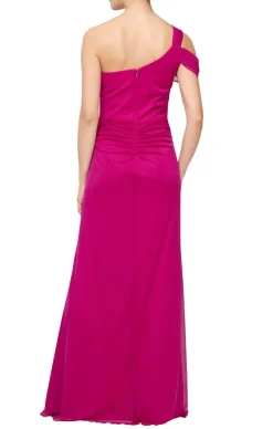 Long One Shoulder Stretch Mesh Dress With Cold Shoulder Sleeve