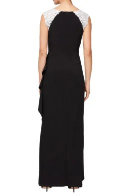 Long Sleeveless Matte Jersey Dress With Embroidered Shoulder Detail