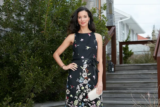 Long Sleeveless Tulle A-Line Dress With Embroidered Cascading Floral Detail