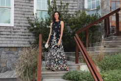 Long Sleeveless Tulle A-Line Dress With Embroidered Cascading Floral Detail