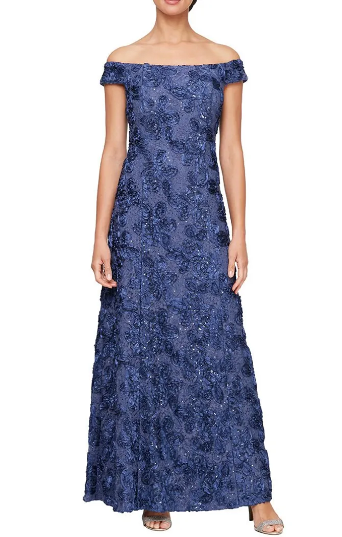 Long Tte Sequin Lace Off-The-Shoulder Dress