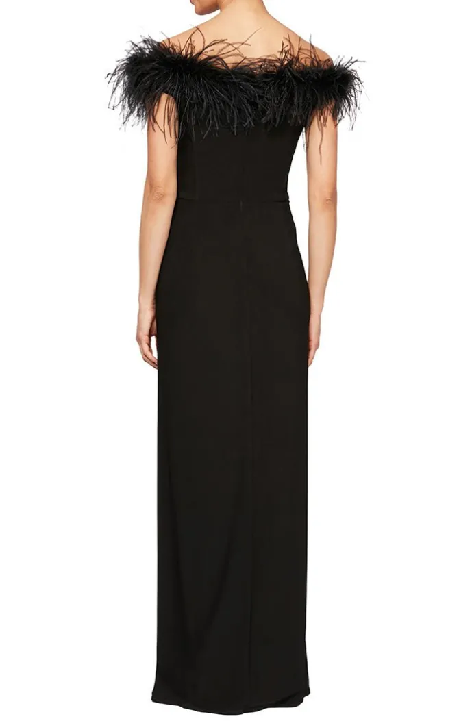 Off-The-Shoulder Matte Jersey Gown With Maribou Neckline